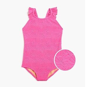 NWT Crewcuts Girls' Ruffle-strap Pink Jacquard Shell Swimsuit, MSRP $59, 14